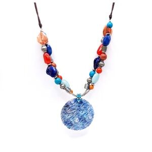 Shell Pendant Beaded Necklace 20in Boho